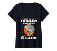 Mujer This Is My Human Costume I'm Really A Shark Halloween Camiseta Cuello V