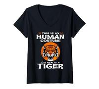 Mujer This Is My Human Costume I'm Really A Tiger Halloween Camiseta Cuello V
