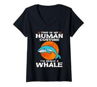 Mujer This Is My Human Costume I'm Really A Whale Halloween Camiseta Cuello V