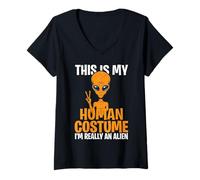 Mujer This Is My Human Costume I'm Really an Alien Halloween Camiseta Cuello V