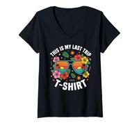 Mujer This Is My Last Trip Camiseta Retro Tropical Gafas De Sol Divertida Camiseta Cuello V