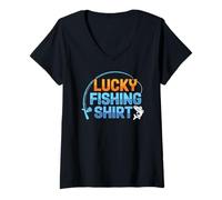 Mujer This Is My Lucky Fishing Fisherman - Retro Good Luck Angler Camiseta Cuello V