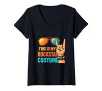Mujer This Is My Rock Star Costume Hand Sign Rock Gafas de Sol Camiseta Cuello V