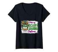 Mujer This Is My Scary Grandma Costume Skull Leopard Halloween Camiseta Cuello V