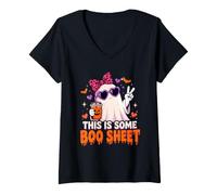 Mujer This Is Some Boo Sheet, Lindo Fantasma para Halloween, Amante del café Camiseta Cuello V