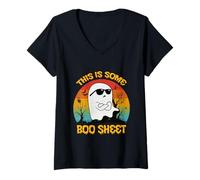 Mujer This Is Some Boo Sheet Retro Cute Ghost Gafas de Sol Halloween Camiseta Cuello V