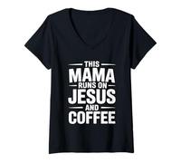 Mujer This Mama Runs On Jesus and Coffee Camiseta Cuello V