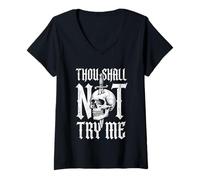 Mujer Thou Shall Not Try Me - Divertido Dicho sarcástico cráneo Novedad Camiseta Cuello V
