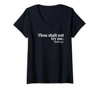 Mujer Thou Shalt Not Try Me Mood 24:7 Divertido diseño bíblico atrevido Camiseta Cuello V