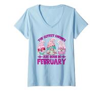 Mujer Three Birthday Gnomes For Garden Mom Legend Born In February Camiseta Cuello V