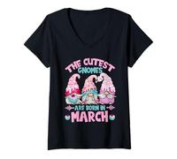 Mujer Three Birthday Gnomes For Women Who Are Born In March Camiseta Cuello V