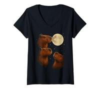 Mujer Three Capybara Moon 3 Capybara Howling At The Moon Camiseta Cuello V