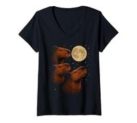 Mujer Three Capybara Moon 3 Capybara Howling At The Moon Camiseta Cuello V