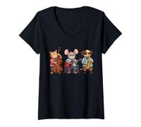 Mujer Three Cool Jazz Musicans - Cat Mouse Dog 3 - Diversión para fanáticos Camiseta Cuello V