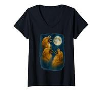 Mujer Three Golden Retriever Howling At The Moon 3 Golden Retrieve Camiseta Cuello V