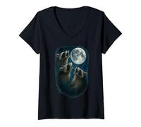 Mujer Three Raccoons Howling At The Moon 3 Raccoon Moon Camiseta Cuello V