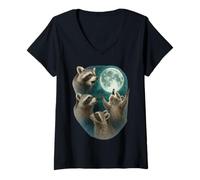 Mujer Three Raccoons Howling At The Moon 3 Raccoon Moon Camiseta Cuello V