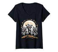 Mujer Three Raccoons Howling at The Moon Trash Panda Camiseta Cuello V