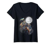 Mujer Three Sea Turtles Moon Howling At Moon Funny Parody Meme Camiseta Cuello V