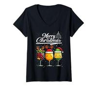 Mujer Three Wine Glasses Merry Christmas Reindeer Santa Elf Xmas Camiseta Cuello V