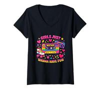 Mujer Throwback Girls Just Wanna Have Fun Great Era Party Divertida Camiseta Cuello V