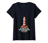 Mujer Thy Word is a Lamp unto My Feet - Psalm 119:10 Faith Verse Camiseta Cuello V