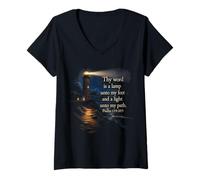 Mujer Thy Word is a Lamp Unto My Feet - Psalm 119:10 Faith Verse Camiseta Cuello V