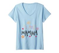 Mujer Ti Amo Mamma Lindo Dibujo Mamá Día de la Madre Italiano Niño Camiseta Cuello V