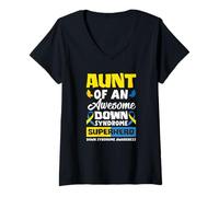 Mujer Tía de un Impresionante síndrome de Down Síndrome de Down superhéroe Camiseta Cuello V
