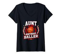 Mujer Tía del cumpleaños Baller Baloncesto Bball Theme Bday Camiseta Cuello V