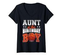 Mujer TÍA del Cumpleaños Niño Baloncesto Familia Baller Party Camiseta Cuello V
