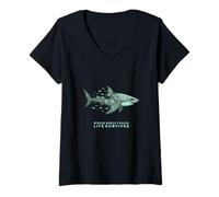 Mujer Tiburón Con Dibujo De Arrecife De Coral Camiseta Cuello V