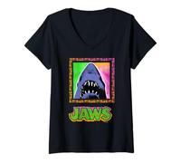 Mujer Tiburón de mandíbulas Retro Pop Art diseño Vibrante Camiseta Cuello V
