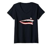 Mujer TIBURÓN Dientes Nariz Arte Warhawk P-40 A-10 Warthog War Plane Camiseta Cuello V