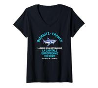 Mujer Tiburón Mako de aleta corta Biarritz Francia Camiseta Cuello V
