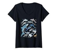 Mujer Tiburón tigre Tiburón azul tiburón mako tiburón ballena Camiseta Cuello V