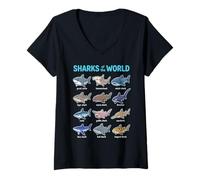 Mujer Tiburones del Mundo Lindo Kawaii Camiseta Cuello V