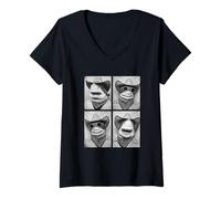 Mujer Tiburones Vaqueros con Gafas de Sol Cabina de Fotos de Animales Occidental Camiseta Cuello V
