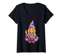 Mujer Tie Dye GNOME Peace Sign Hippie GNOME Lover Women Girls Camiseta Cuello V
