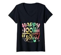 Mujer Tie Dye Happy 100th Day of School 100 Days of School Maestra Camiseta Cuello V