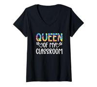Mujer Tie Dye Queen of My Classroom Teacher & Girls Regreso a la Escuela Camiseta Cuello V