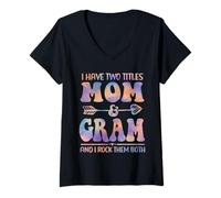 Mujer Tie Dye Tengo Dos títulos Mom and gram Funny Mother Day Camiseta Cuello V