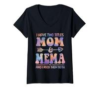 Mujer Tie Dye Tengo Dos títulos Mom and Mema Funny Mother Day Camiseta Cuello V