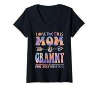 Mujer Tie Dye Tengo Dos títulos Mom y Grammy Funny Mother Day Camiseta Cuello V