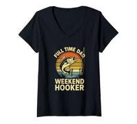 Mujer Tiempo Completo Papá Weekend Hooker | Divertido Día del Padre Pesca Camiseta Cuello V