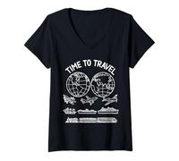Mujer Tiempo para Viajar El Mundo Vintage Art 2 Shapes Mania Camiseta Cuello V