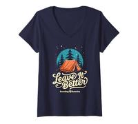 Mujer Tienda de campaña y Estrellas Leave It Better Scouting America Camiseta Cuello V