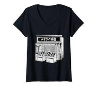 Mujer Tienda de discos de vinilo japoneses retro Tokio Street Music Vibes Camiseta Cuello V