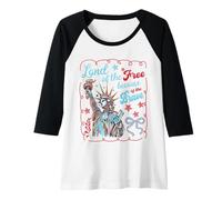 Mujer Tierra de los Libres por la Valiente Estatua de la Libertad USA Camiseta Manga Raglan
