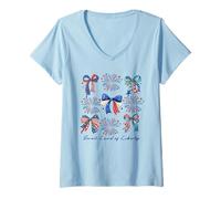 Mujer Tierra Dulce de la Libertad Arcos Patrióticos Fuegos Artificiales Camiseta Cuello V